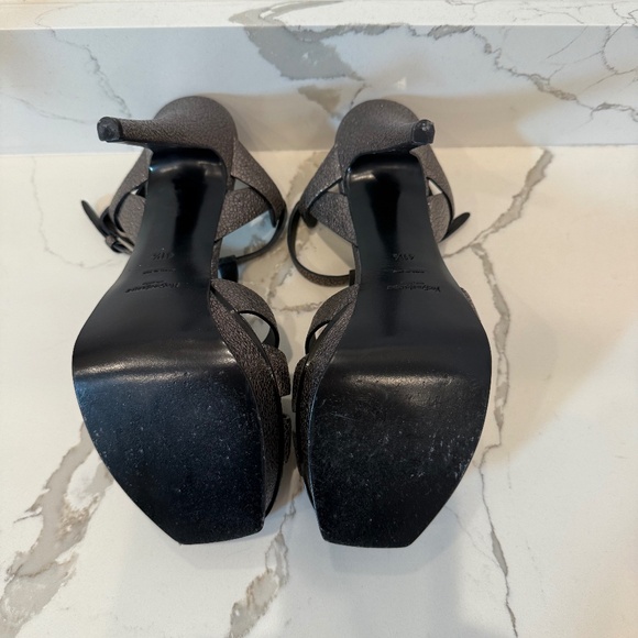 YSL Tribute Gunmetal Metallic, Pebbled Leather Platform Pumps, Size 41 1/2 - Picture 6 of 6